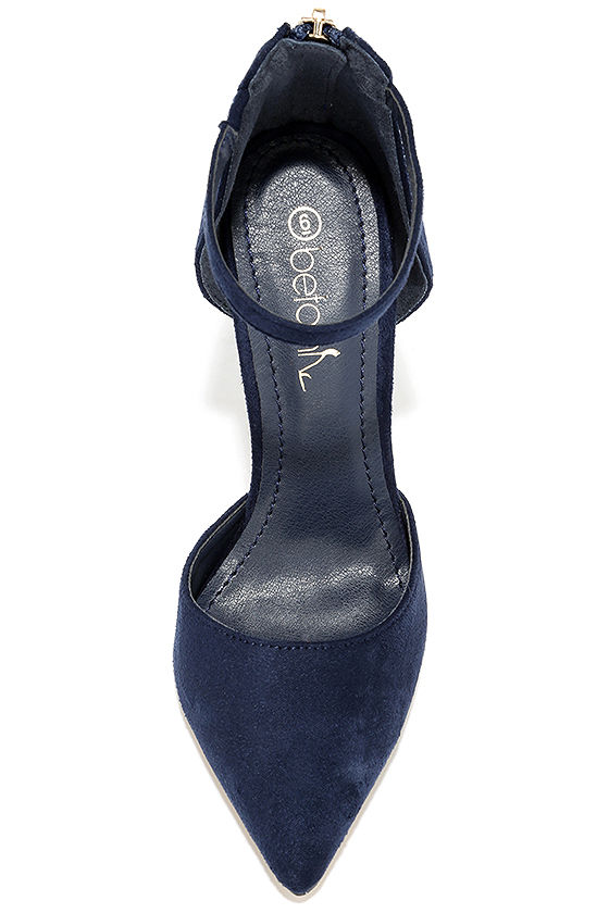 Navy Suede Heels - Ankle Strap Heels - $34.00