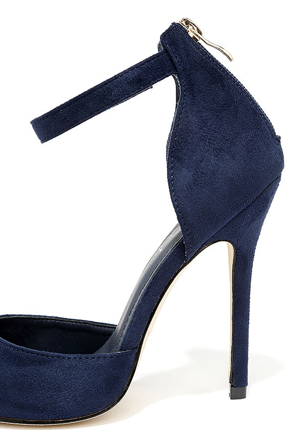 Navy Suede Heels - Ankle Strap Heels - $34.00