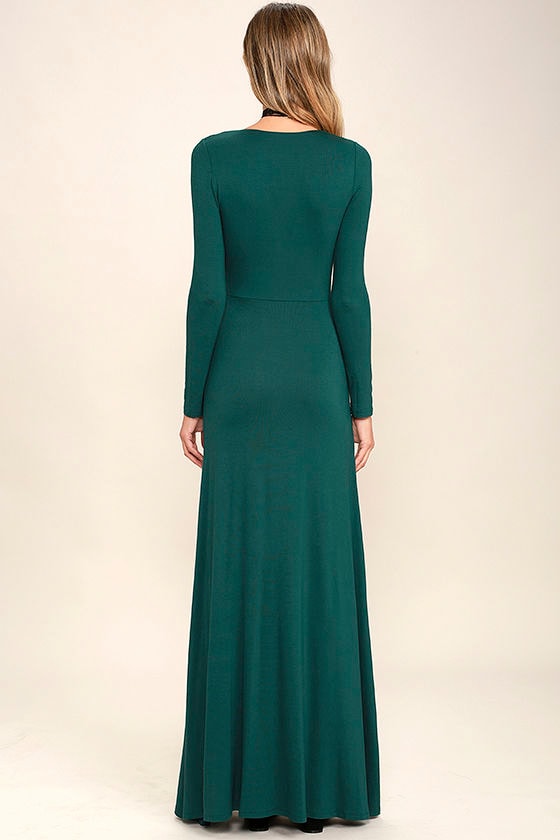 Lovely Forest Green Maxi Dress Long Sleeve Dress Surplice Maxi 48.00