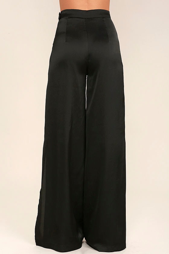 Chic Black Pants - Wide-Leg Pants - Satin Pants - $48.00