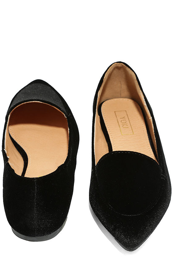 Chic Black Loafers Velvet Loafers Pointed Loafers 27.00