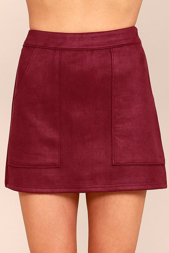 red suede mini skirt