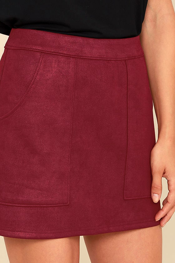 red suede mini skirt