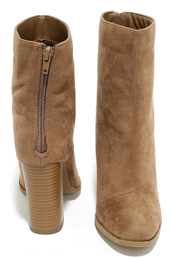 Chic Taupe Suede Boots - Mid-Calf Boots - High Heel Boots - $38.00