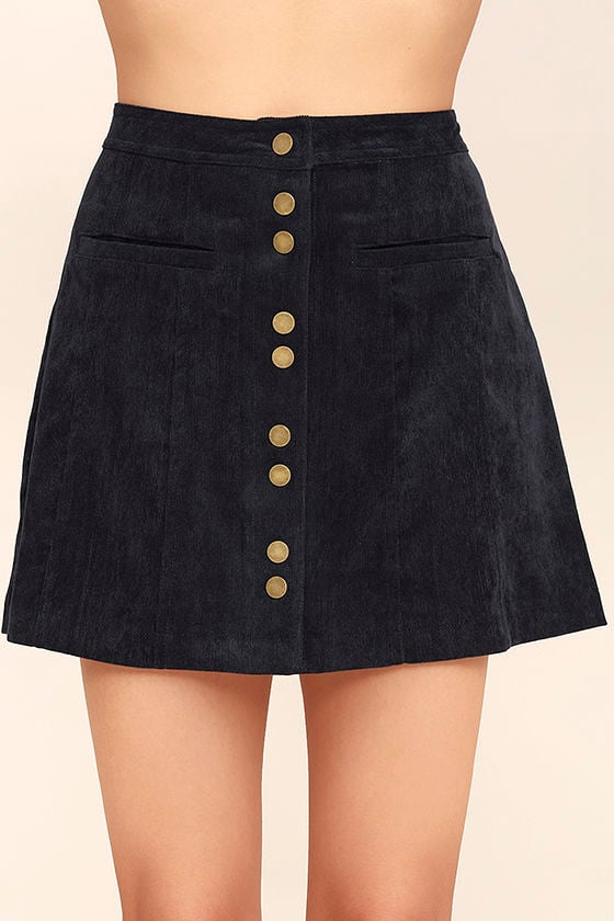Cute Navy Blue Corduroy Skirt - Button Front Mini Skirt