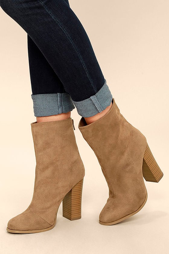Chic Taupe Suede Boots - Mid-Calf Boots - High Heel Boots - $38.00