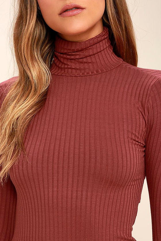 Sexy Rusty Rose Dress - Turtleneck Dress - Backless Dress - Long Sleeve