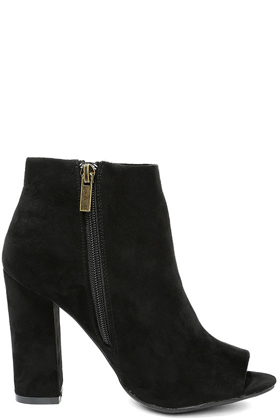 black suede peep toe booties