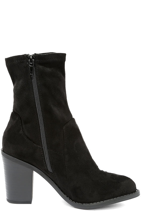 black high heel mid calf boots