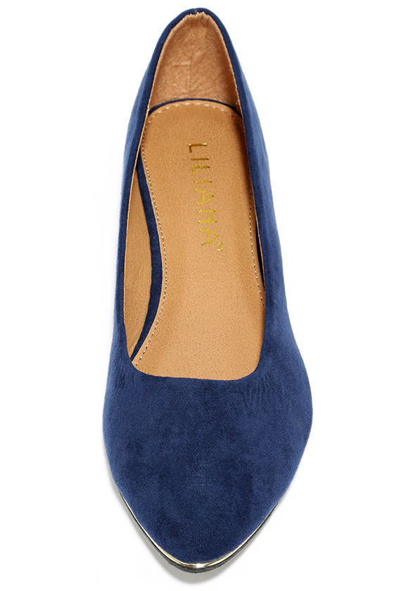 Cute Navy Suede Flats - Pointed Flats - Vegan Suede Flats - $16.00