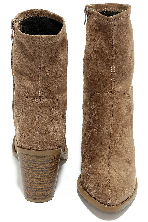 Chic Taupe Suede Boots - Mid-Calf Boots - Sock Boots - Taupe Boots - $28.00