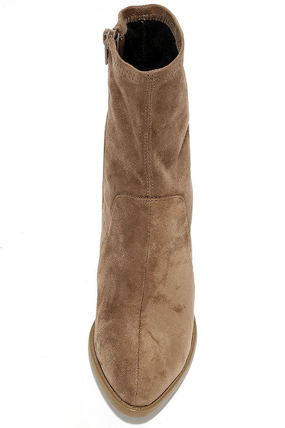 Chic Taupe Suede Boots - Mid-Calf Boots - Sock Boots - Taupe Boots - $28.00