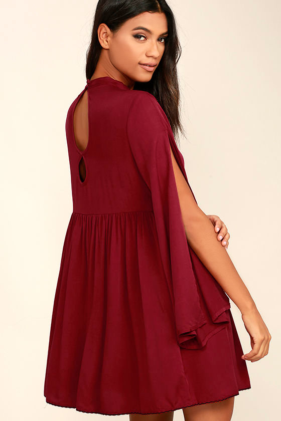 Mink Pink Valley of the Vine Wine Red Long Sleeve Dress