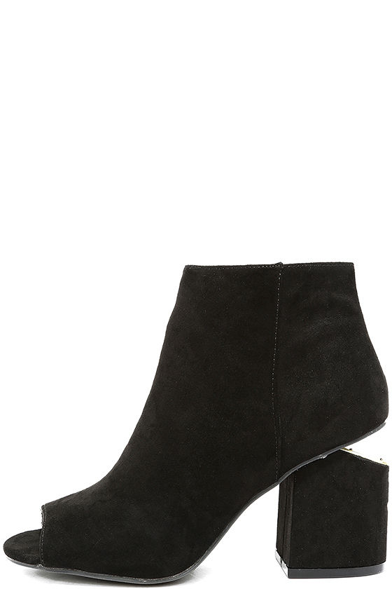 peep toe black leather booties