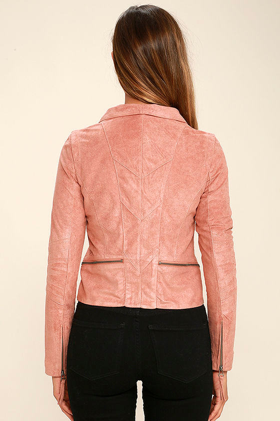 Chic Blush Pink Jacket Moto Jacket Vegan Suede Jacket 79.00