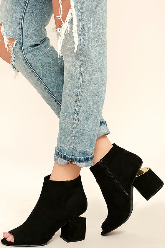 black suede peep toe booties