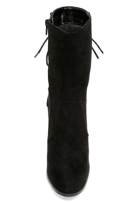 Cool Black Suede Boots - High Heel Boots - Mid-Calf Boots - Lace-Up ...