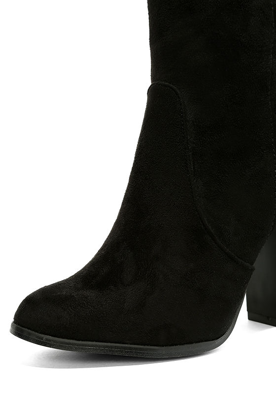 black high heel mid calf boots