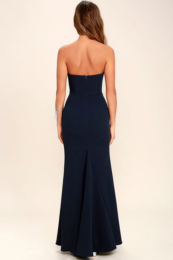 Robe METROPARK Bleu Marine Avec Dentelle Noire – Sans Bretelles, Taille S, Neuve Sans étiquettes