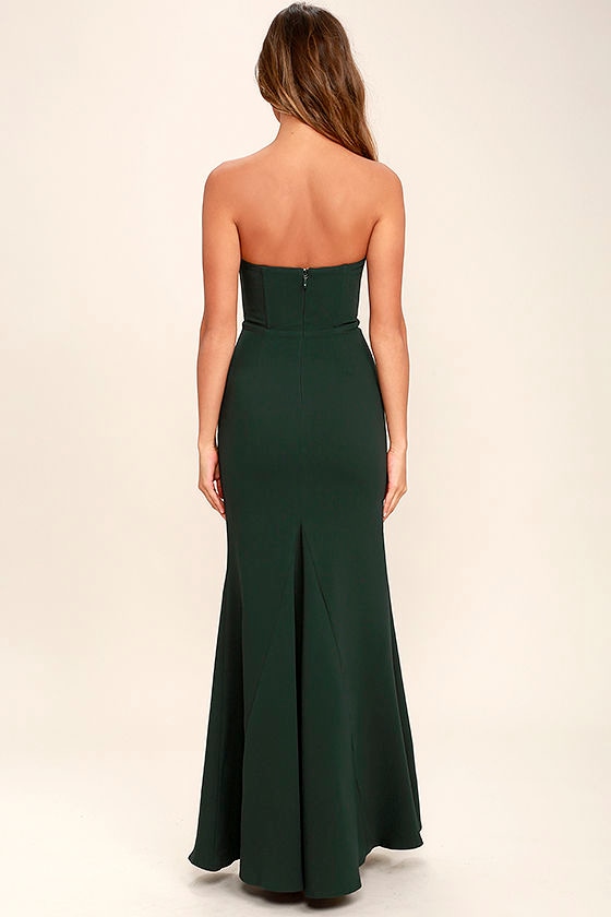 Lovely Forest Green Dress - Maxi Dress - Strapless Dress - $84.00