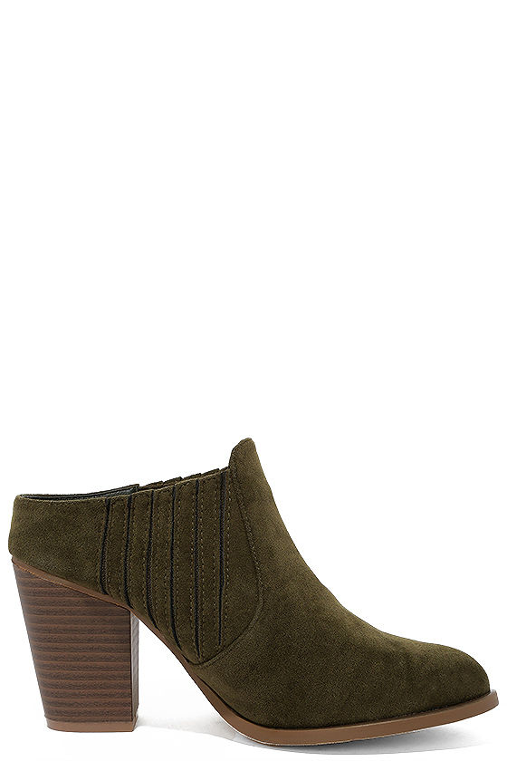 Cute Olive Mules High Heel Mules Vegan Suede Mules 32.00