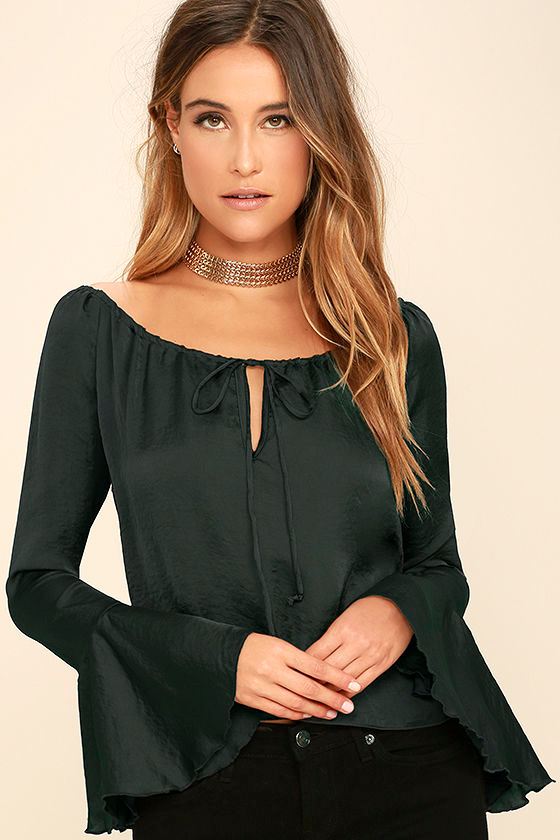 Chic Charcoal Grey Top Long Sleeve Top Bell Sleeve Top 46.00