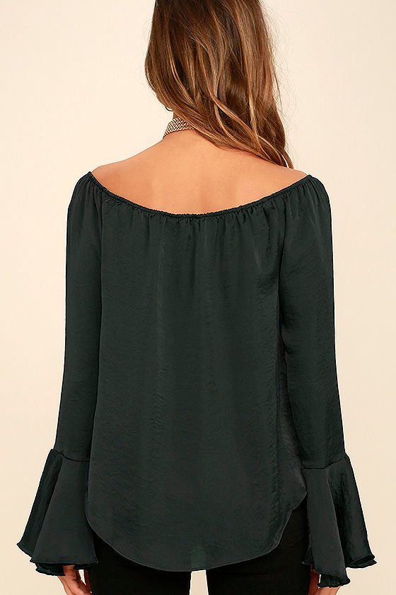 Chic Charcoal Grey Top Long Sleeve Top Bell Sleeve Top 46.00