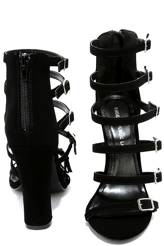 Sexy Black Heels - Caged Heels - Vegan Nubuck Heels - $38.00