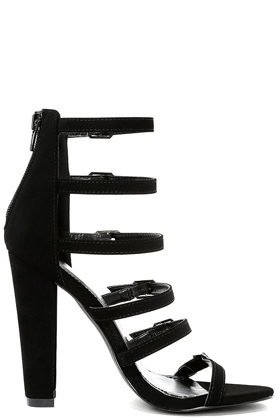 Sexy Black Heels - Caged Heels - Vegan Nubuck Heels - $38.00