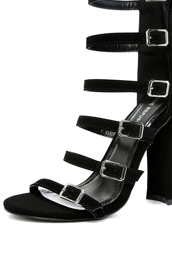 Sexy Black Heels - Caged Heels - Vegan Nubuck Heels - $38.00