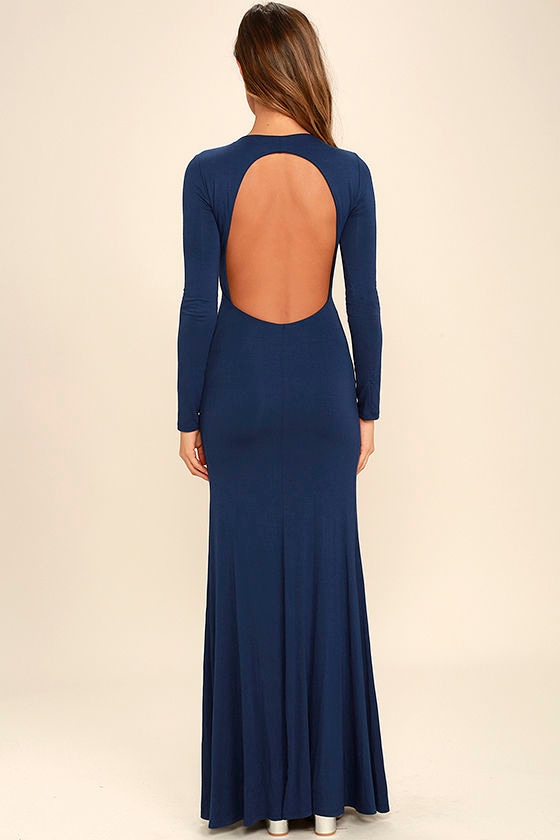 blue backless maxi dress