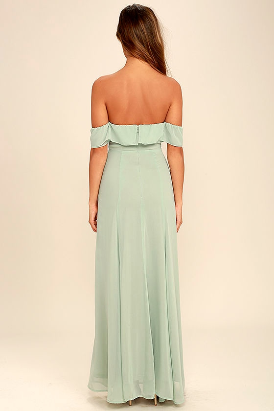 Lovely Sage Green Dress OfftheShoulder Dress Maxi Dress Gown