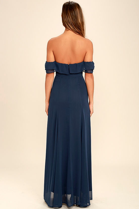 blue off the shoulder maxi