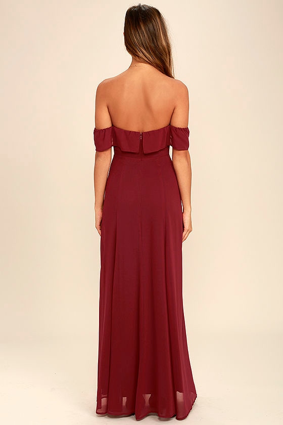 red off the shoulder maxi