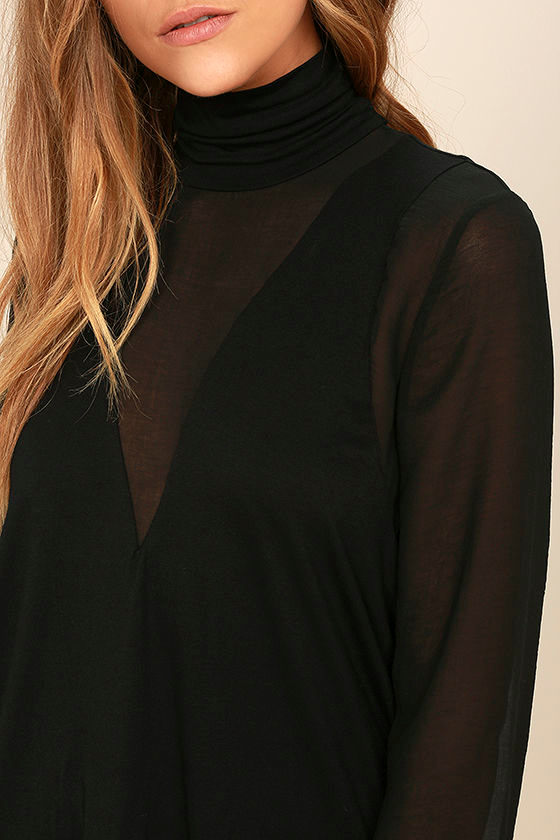 Chic Black Top Long Sleeve Top Sheer Top 48.00
