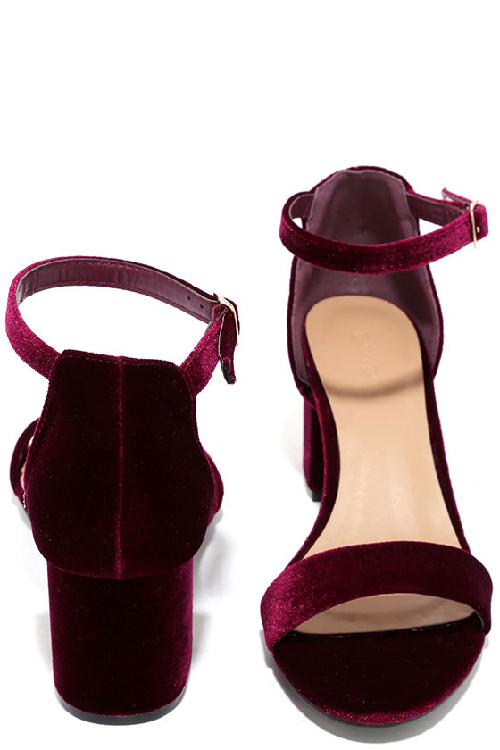 Chic Burgundy Velvet Heels Velvet Heels Block Heels 29.00