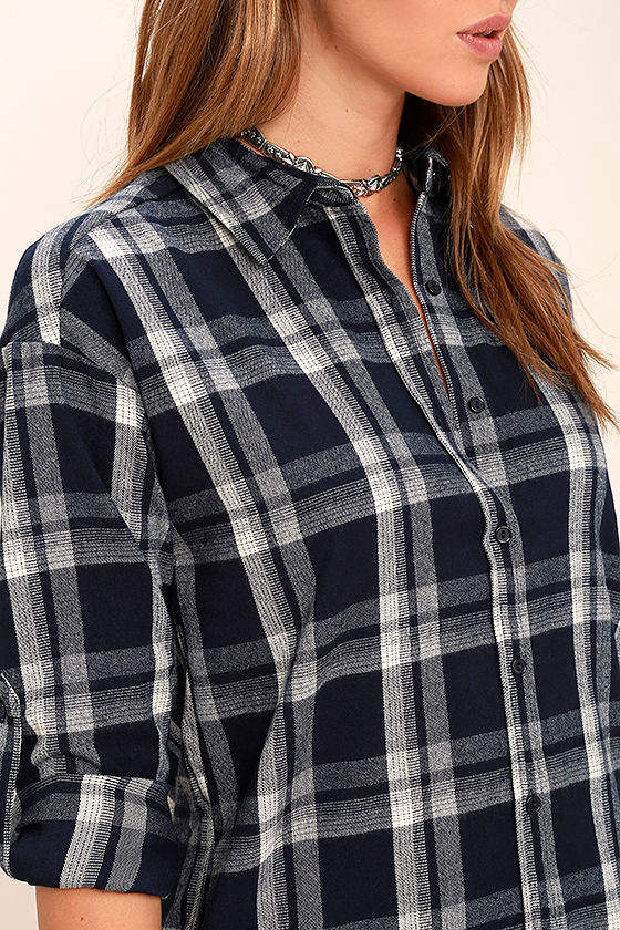 JAMIE PLAID SHIRT DRESS (NAVY)