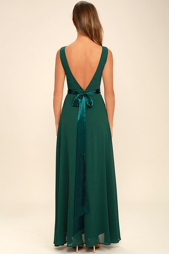 dreamy romance forest green backless maxi dress