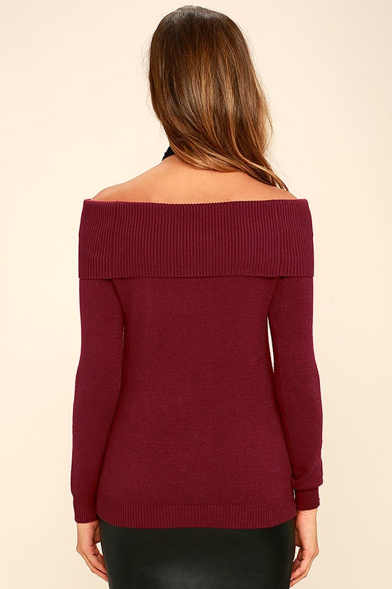 Cozy Burgundy Sweater - Off-the-Shoulder Sweater - Long Sleeve Top - $44.00