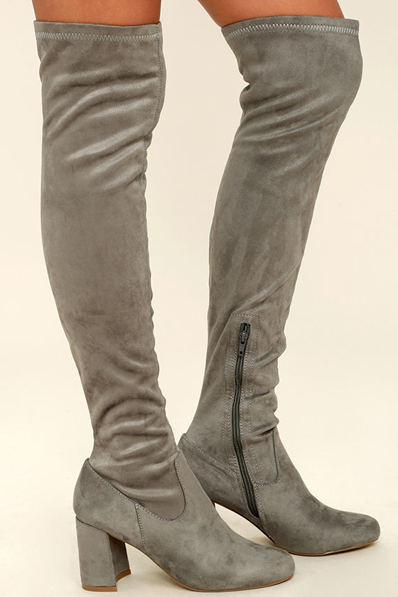 Stylish Grey Suede Boots - Over the Knee Boots - Grey Boots - $46.00