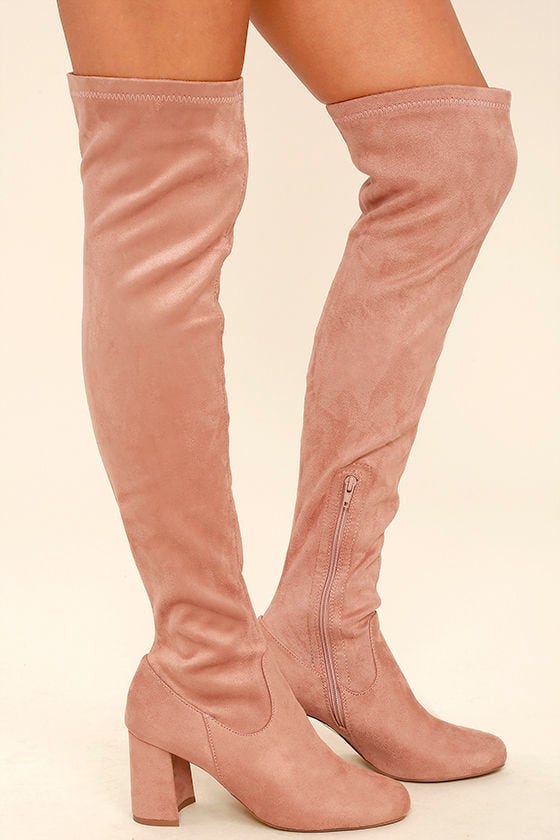 Stylish Mauve Suede Boots - Over the Knee Boots - Mauve Boots - $46.00