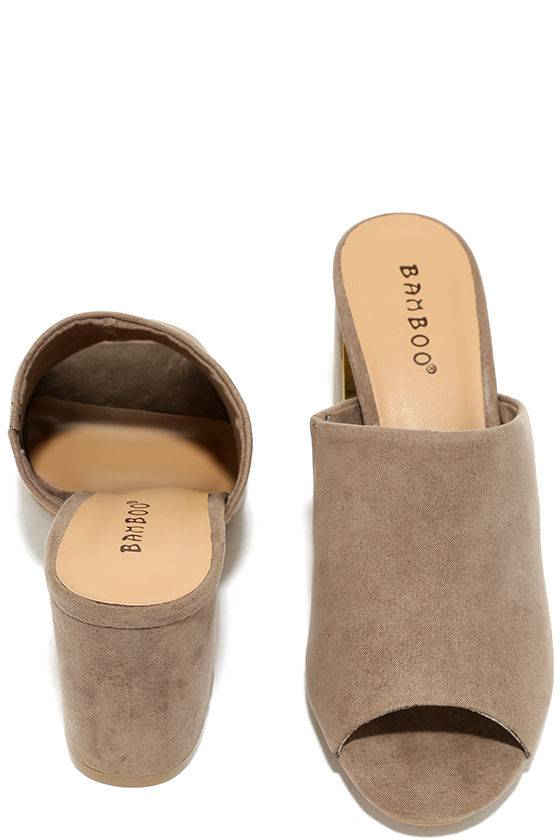 suede peep toe mules