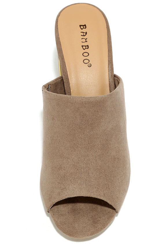 suede peep toe mules