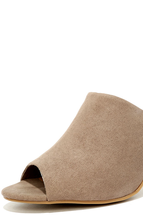 suede peep toe mules