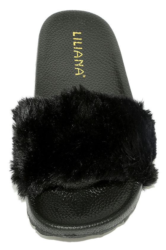 fur slide sandals