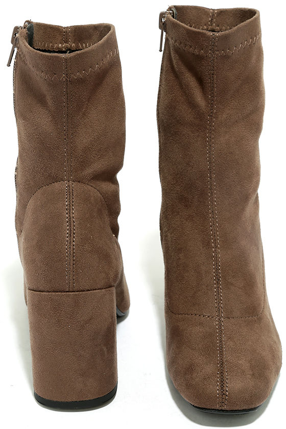 Chic Taupe Boot - Mid-Calf Boot - Vegan Suede Boot - Square-Toe Boot ...