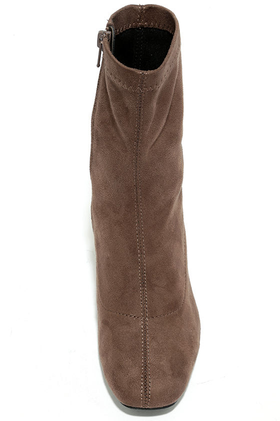 Chic Taupe Boot - Mid-Calf Boot - Vegan Suede Boot - Square-Toe Boot ...
