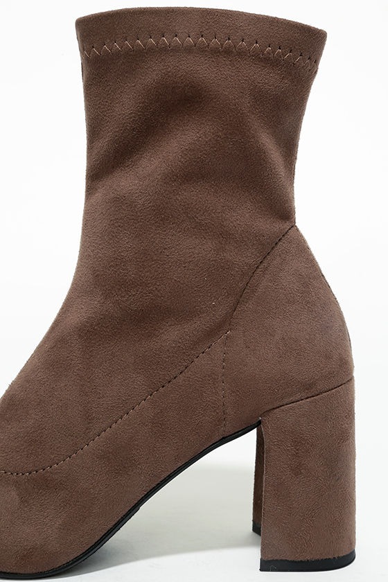 Chic Taupe Boot MidCalf Boot Vegan Suede Boot SquareToe Boot