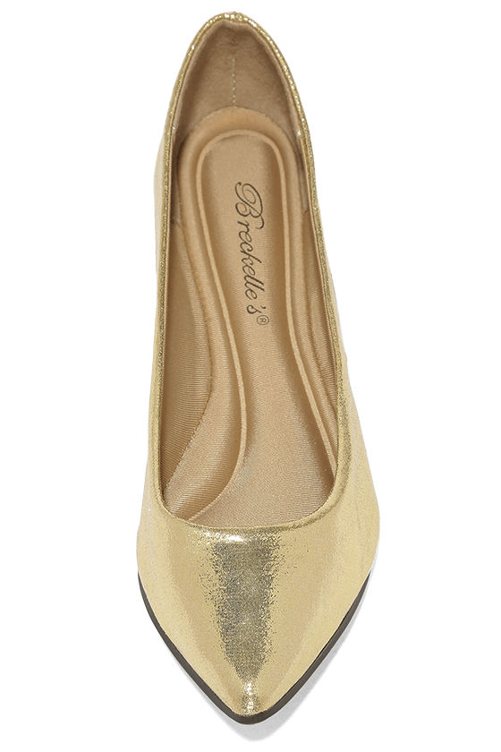 metallic gold pointed toe flats
