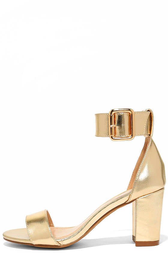 ankle strap gold heels